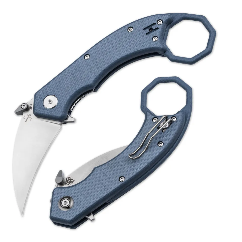 b-ker-plus-hel-karambit-grey-klappmesser-g10-blau-grau-154cm image 1