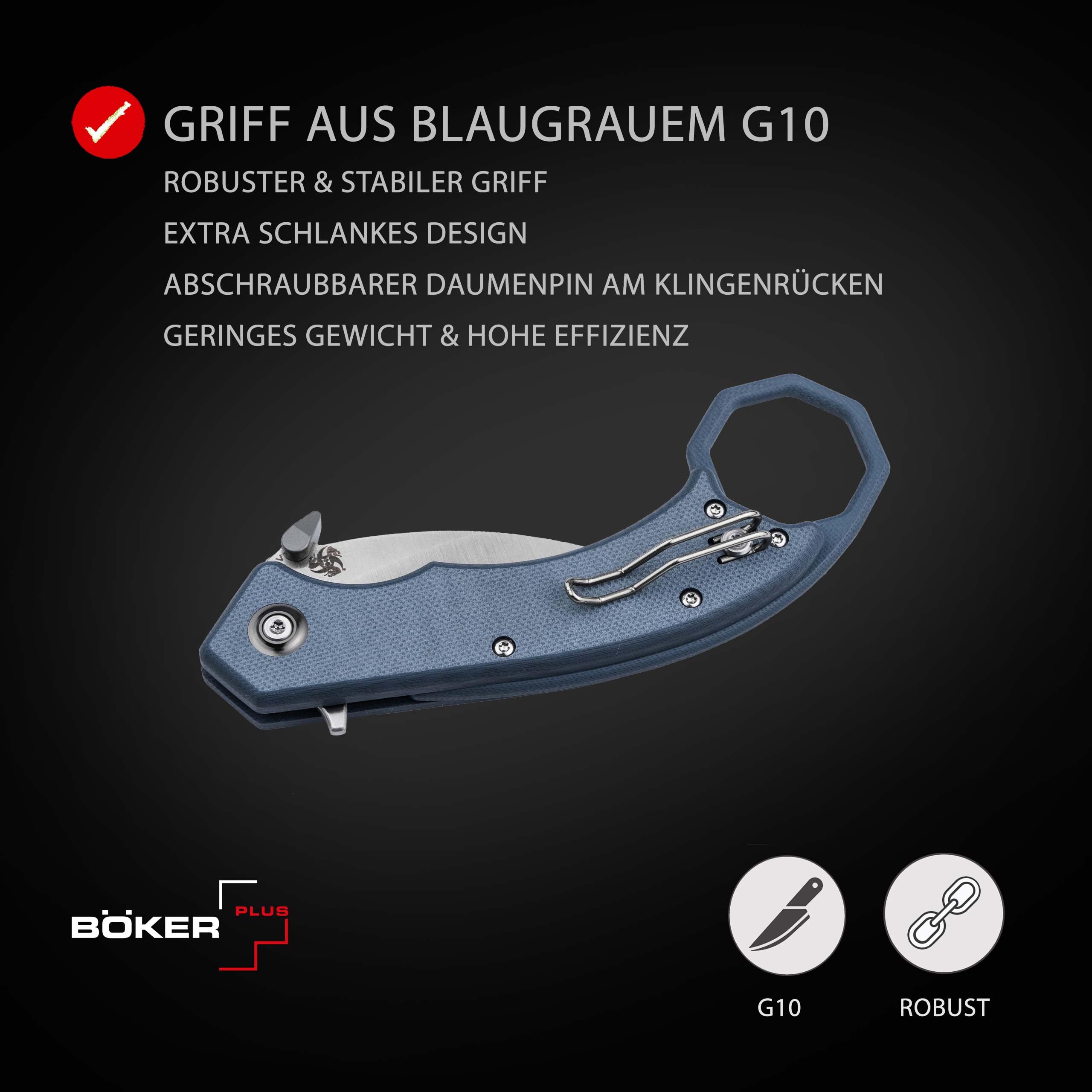 b-ker-plus-hel-karambit-grey-klappmesser-g10-blau-grau-154cm image 6