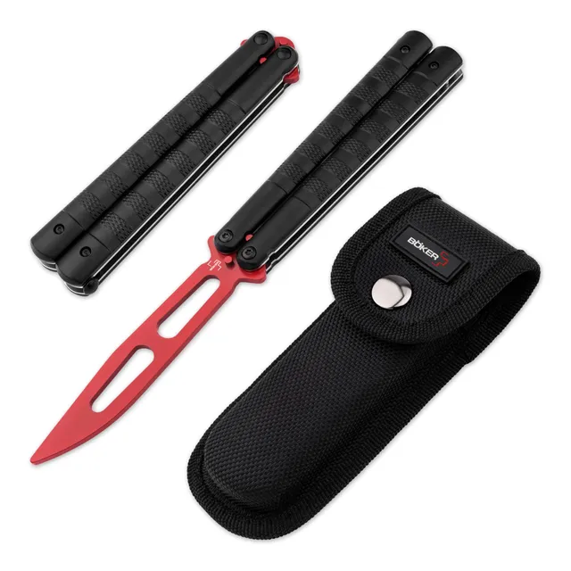 b-ker-plus-relack-trainer-balisong-trainingsmesser-rot-schwarz image 1