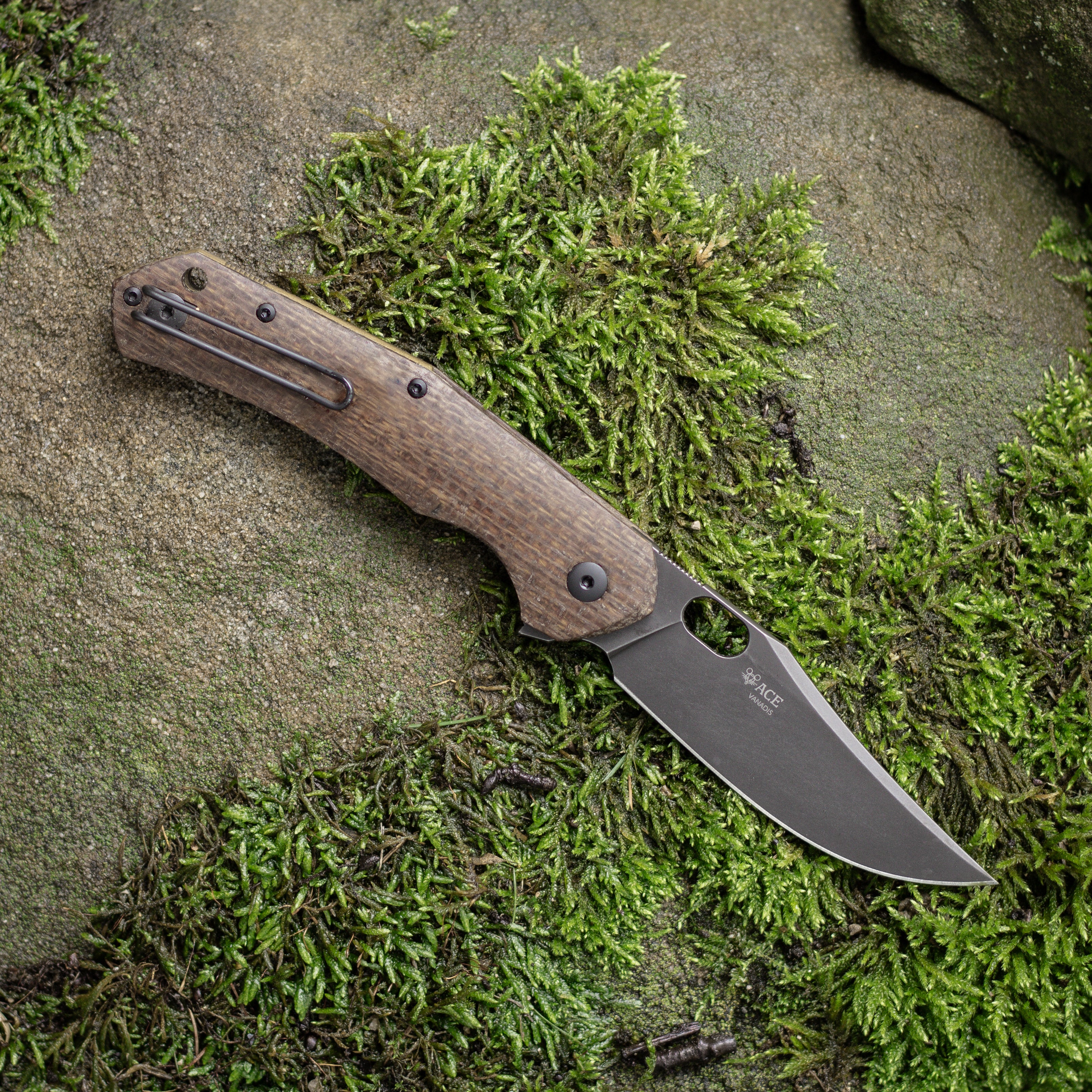 giantmouse-ace-jutland-taschenmesser-vanadis-burlap-micarta-pvd image 2