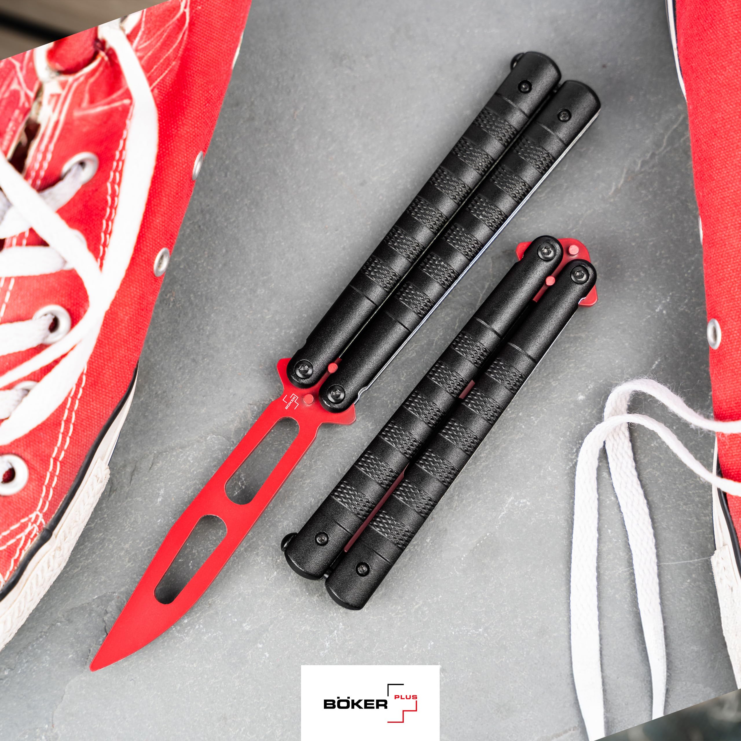 b-ker-plus-relack-trainer-balisong-trainingsmesser-rot-schwarz image 5