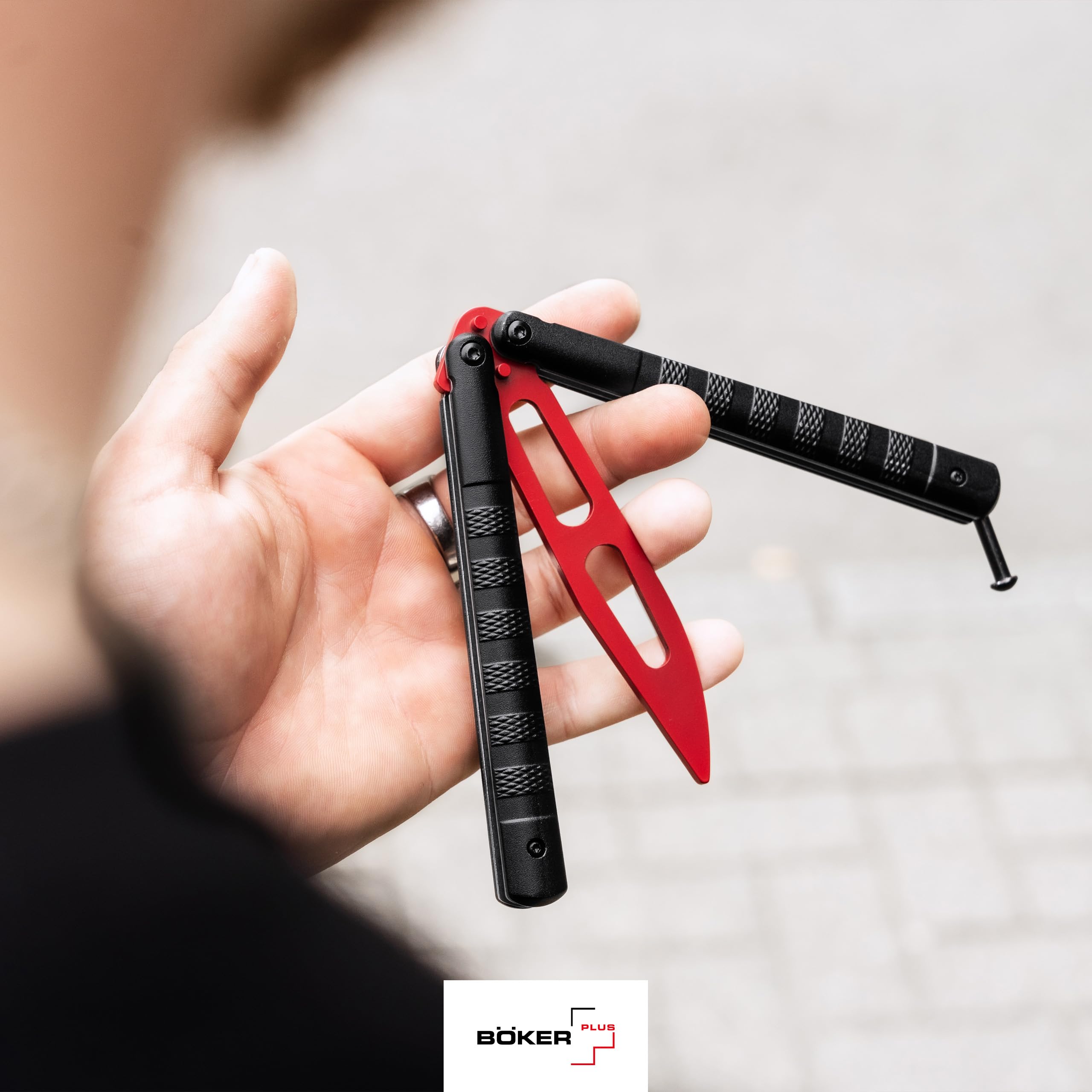 b-ker-plus-relack-trainer-balisong-trainingsmesser-rot-schwarz image 7