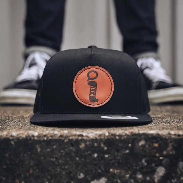 bigidesign-leather-patch-trucker-hat-cap-high-crown image 1