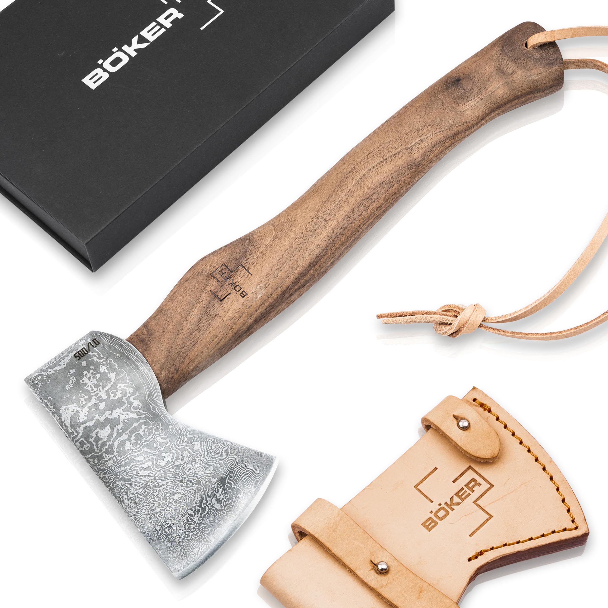 b-ker-plus-appalachian-axe-damast-beil-walnuss-lederscheide image 1