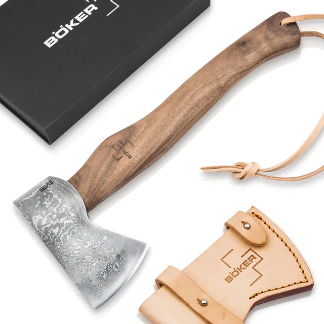 b-ker-plus-appalachian-axe-damast-beil-walnuss-lederscheide image 1