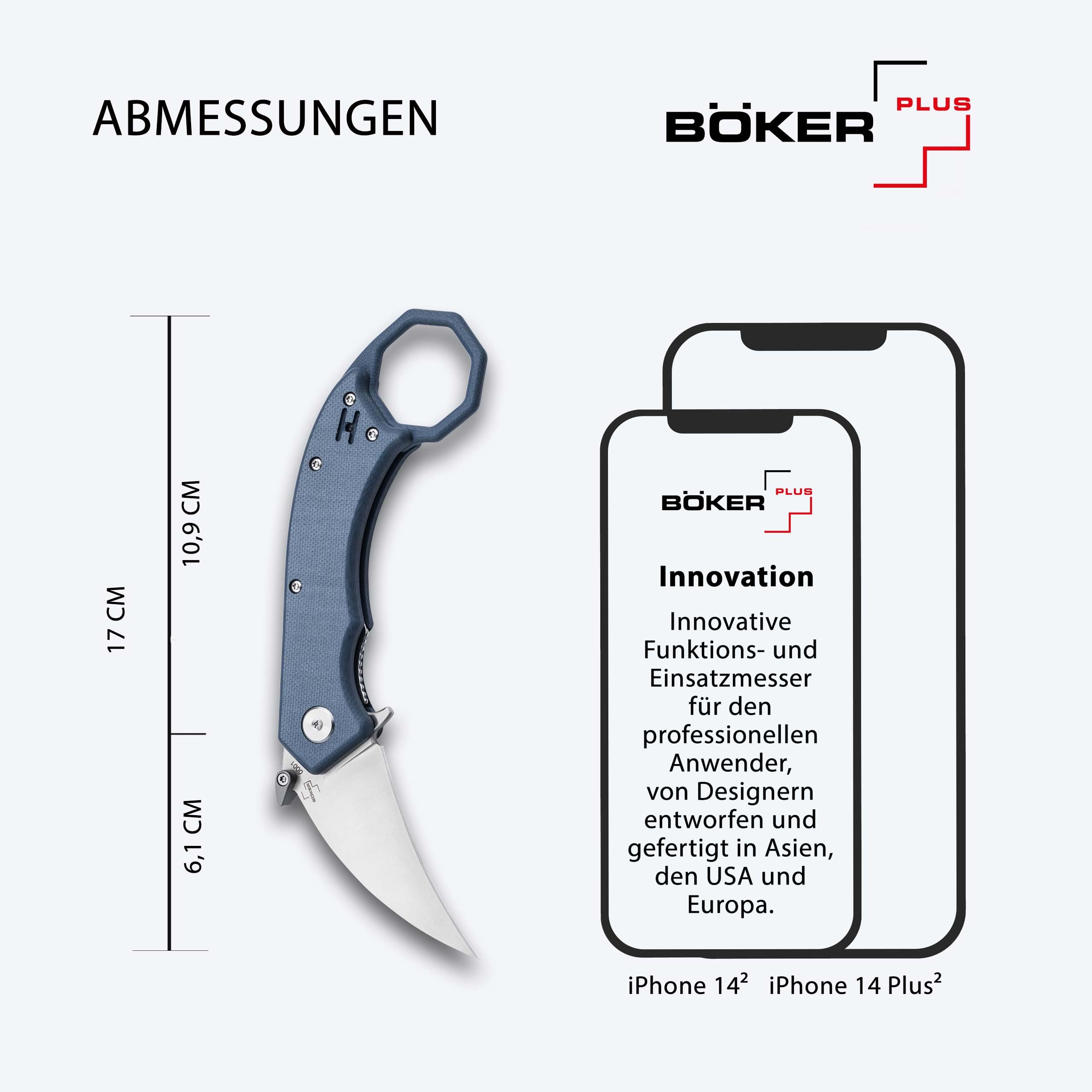 b-ker-plus-hel-karambit-grey-klappmesser-g10-blau-grau-154cm image 3