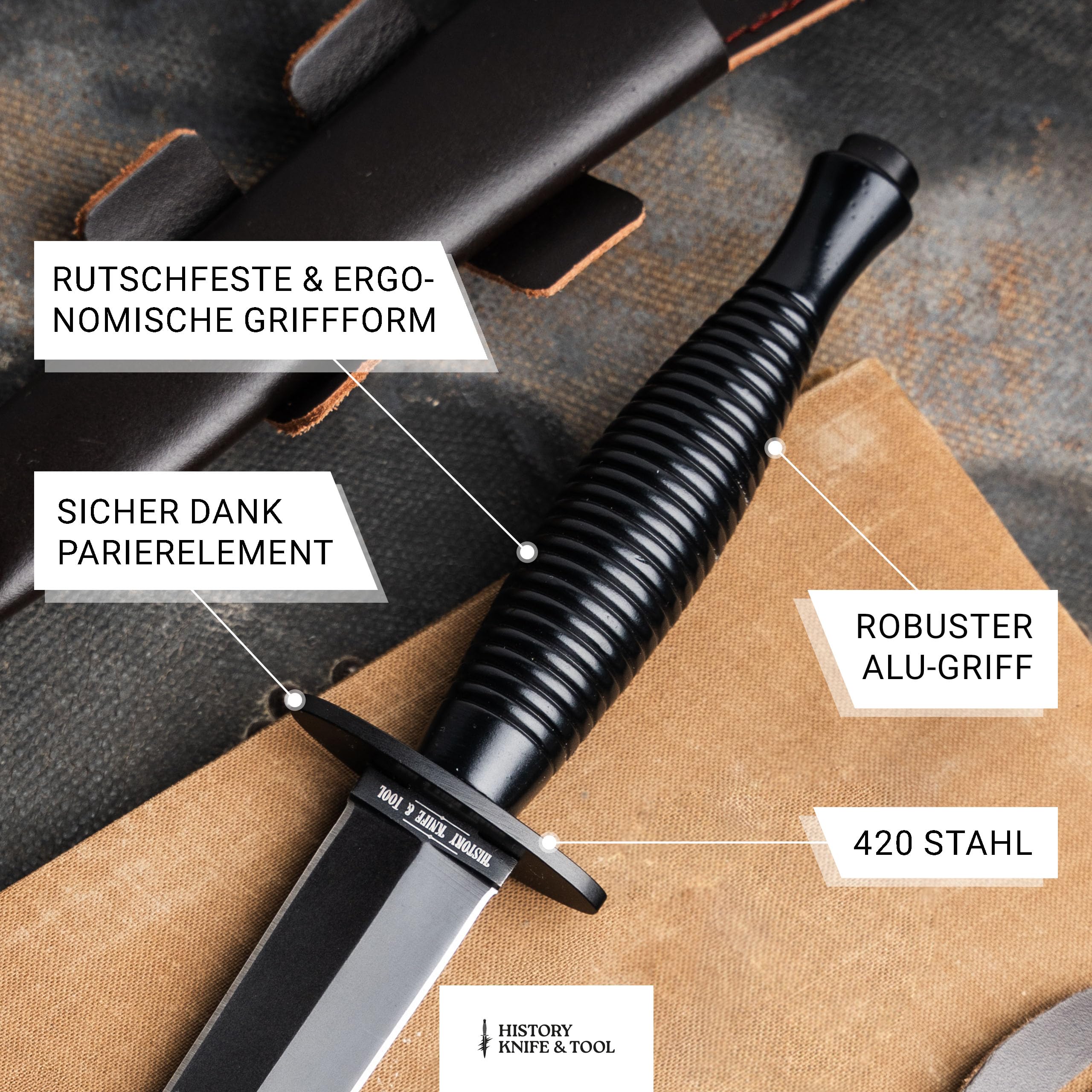 history-knife-tool-commando-dagger-dolch-alu-schwarz-leder image 6