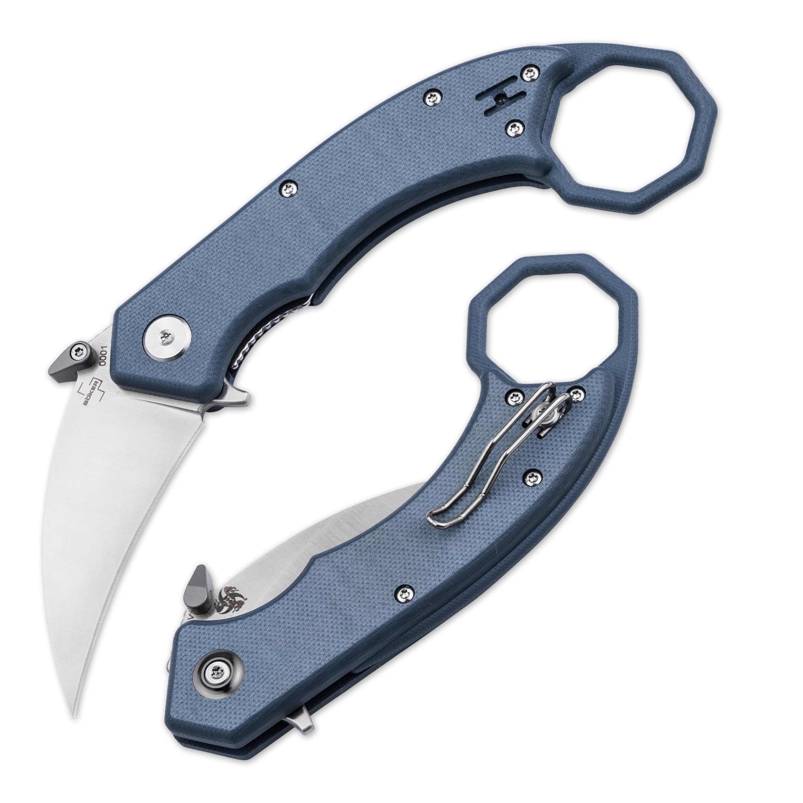 b-ker-plus-hel-karambit-grey-klappmesser-g10-blau-grau-154cm image 1