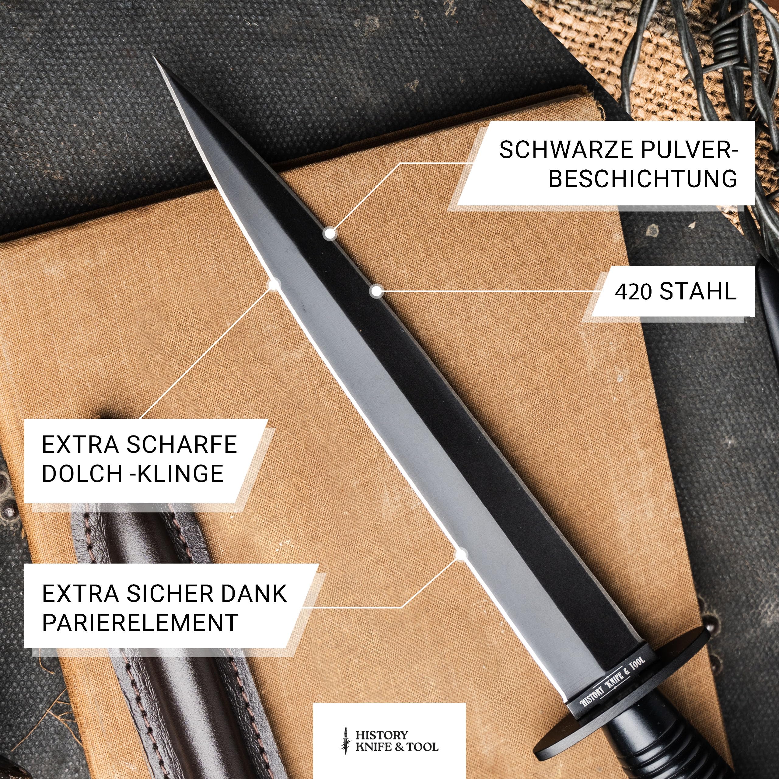 history-knife-tool-commando-dagger-dolch-alu-schwarz-leder image 4